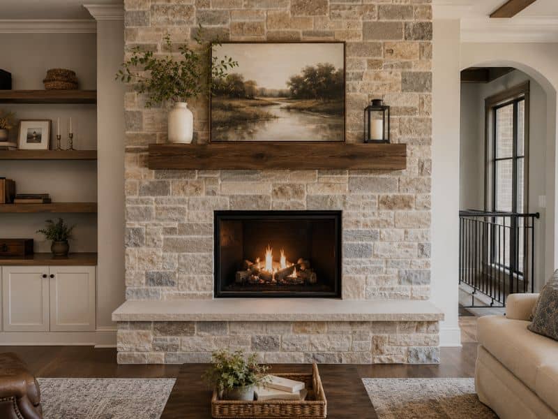 Balanced fireplace changes showing a properly proportioned mantel, hearth, and firebox in McKinney, Texas.