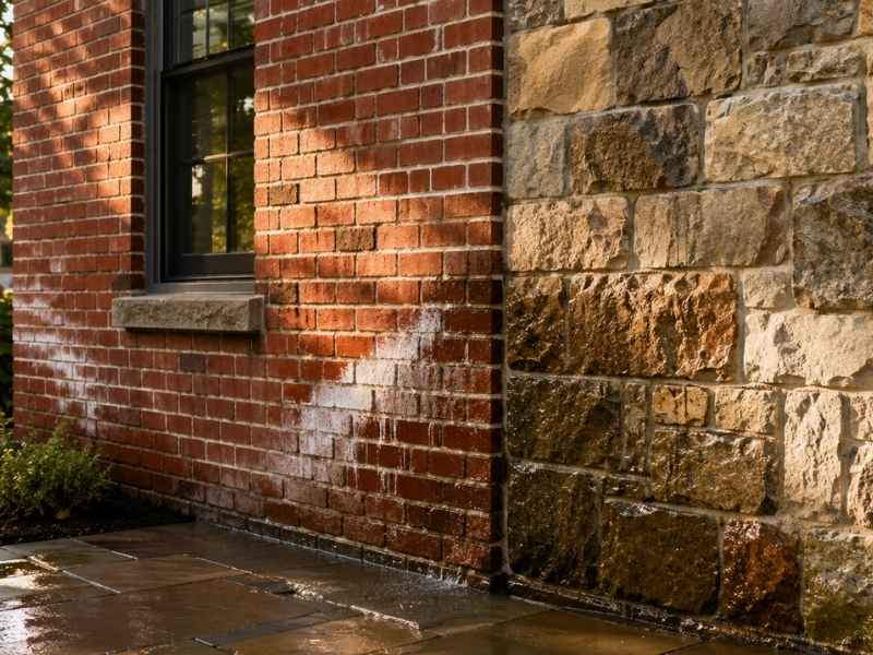 Brick and stone materials in McKinney Texas showing how masonry surfaces respond differently to moisture, sunlight, and weathering.